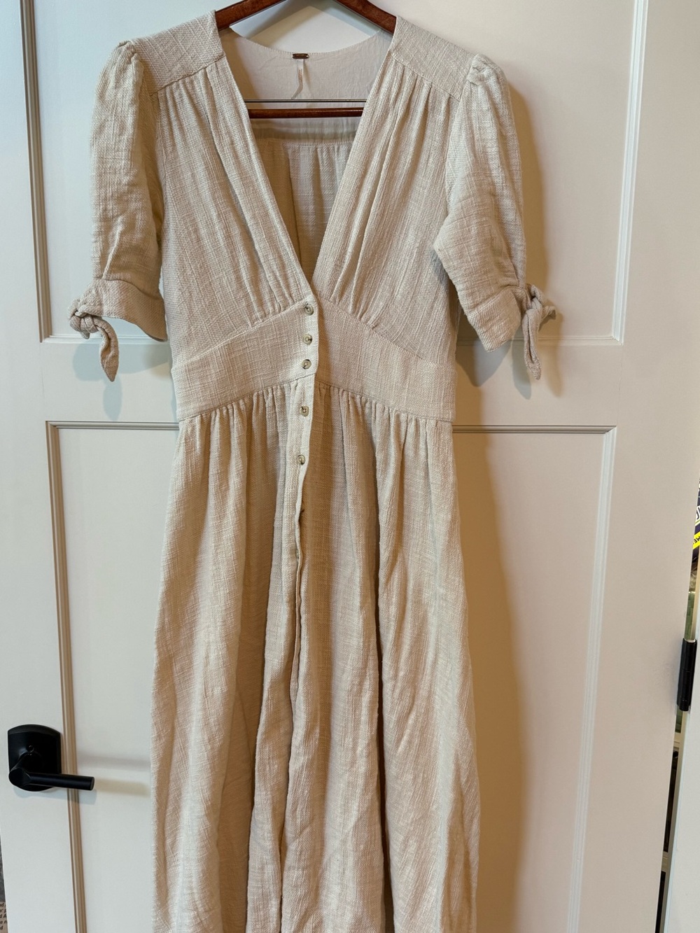 Free People Cream Midi Dress with Tie Sleeves